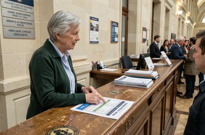 Agente municipale parisienne recevant l'aide d'un technicien informatique pour résoudre un problème sur Mon Intra Paris en mairie
