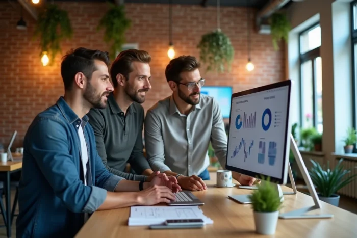 Entrepreneurs bretons en réunion dans un espace de coworking à Rennes autour d'innovations numériques