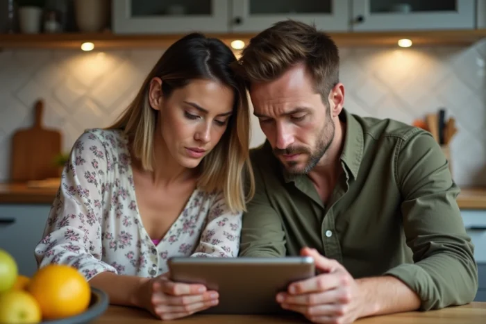 Des parents consultent le livret scolaire numérique LSU sur une tablette à la maison pour suivre les évaluations 2026